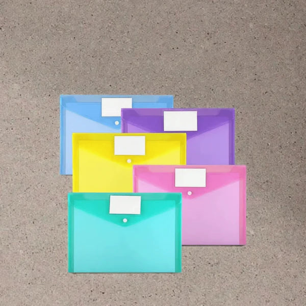 12 Piece A4 Document File Folders with Label Pocket and Button Closure.