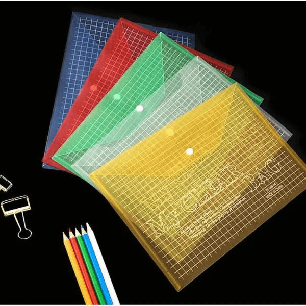 Pack of 12 A4 Plastic Gridding Button Document File Folder.