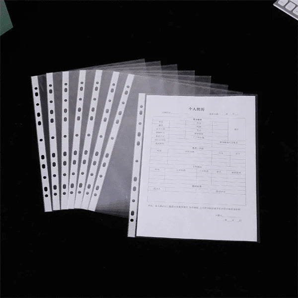 Pack of 100 A4 Clear Plastic Punch Pocket.
